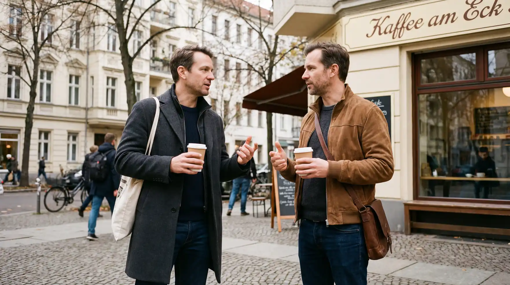 Zwei Personen im Gespräch bei einem Kaffee